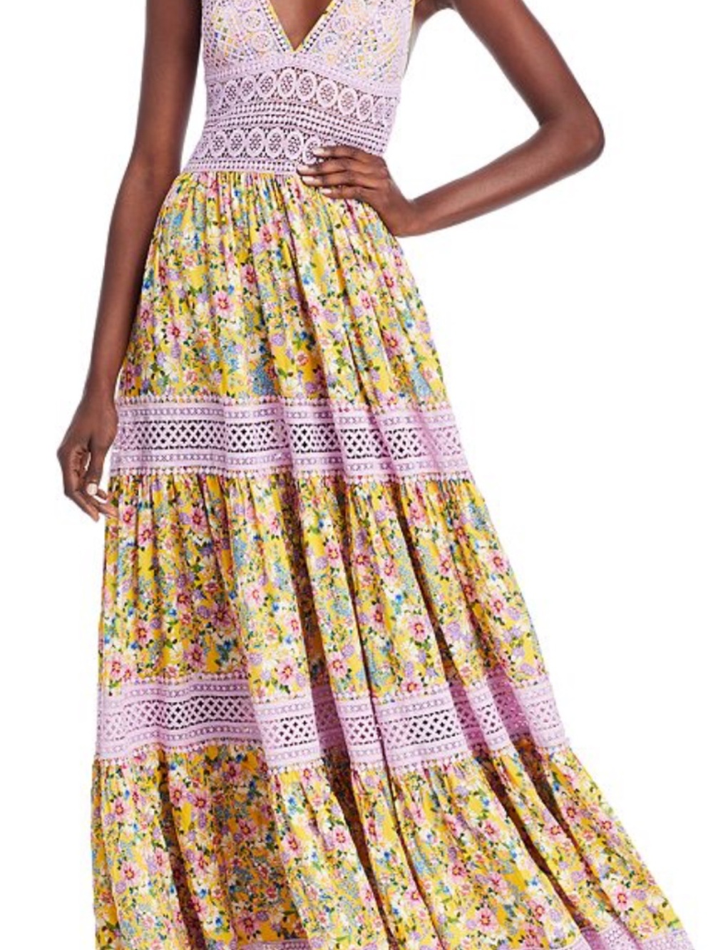 Charo Ruiz Yellow & Lilac Floral Maxi Dress